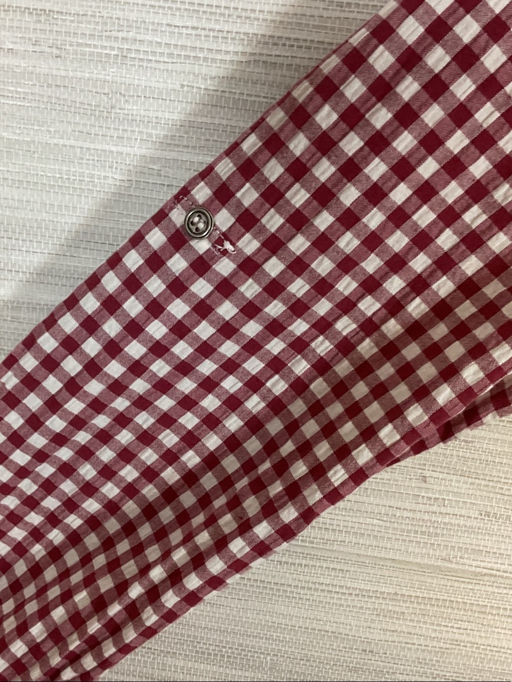 Kut From The Kloth Burgundy and White Gingham Plaid Button-Up Shirt Large - Picture 9 of 11